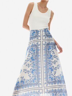 H&M Blue and White Paisley Maxi Skirt, NWT, 8